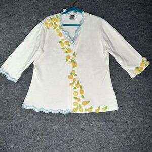 Storybook Knits Cardigan Sweater Size 1x Floral White